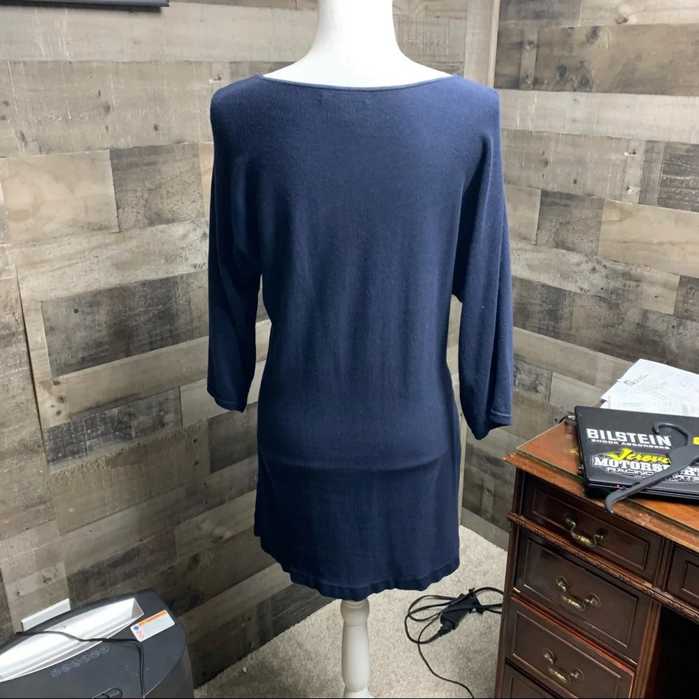 Chaps dark blue dress with silver chain belt sIze L Dolman sleeves - Picture 3 of 8